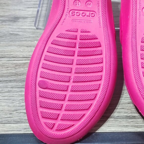 Crocs Low Wedge Slides Size 10 pink white Strappy Slip On Summer Comfort Sandals - Picture 12 of 12